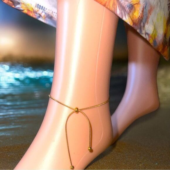 Gold Anklet l Stainless Steel l Ball Adjustment l New - Picture 9 of 9
